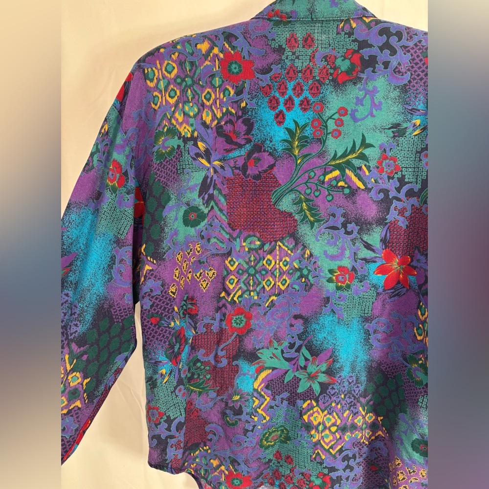 VTG 90s Structured Tropical Print Boho‎ Streetwear Button Up Blouse Size L-XL - Picture 12 of 13